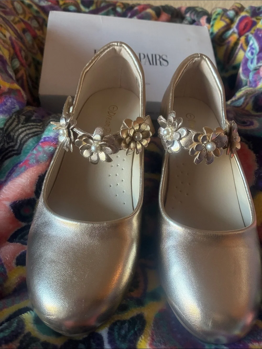 Little girl’s dream pairs gold heals size 1